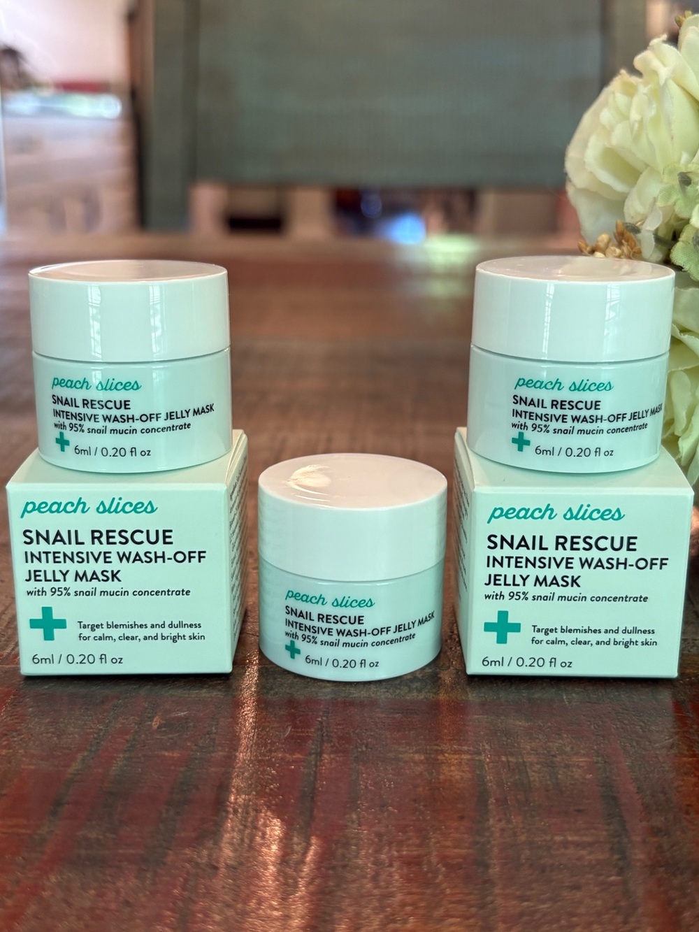 NEW Peach & Lily PEACH SLICES Snail Rescue INTENSIVE Wash-Off JELLY MASK Trio!